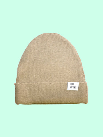 MÜTZE "LAMA" BEIGE-GRAU AUS KASCHMIR // UNISEX