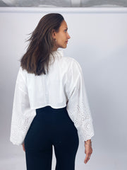 WEISSE CROPPED BLUSE // BAUMWOLLE // M