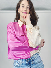 Upcycling Bluse aus Seide – Pink & Creme